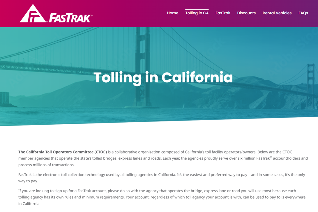 Screenshot of the FasTrak.org website