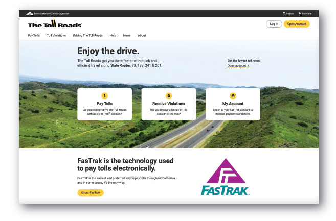 TheTollRoads.com Homepage screenshot